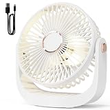 AICPAN Ventilador de Mesa Portátil Silencioso con Luz Nocturna, Recargable USB 3000mAh, 5 Velocidades, Ajustable 360° para Oficina y Dormitorio y Constituir,Blanco