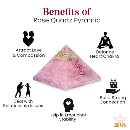 Image of SOLAVA Original Rose Quartz Crystal Pyramid - Pink Quartz Pyramid for Vastu, Healing, Love, Trust, Positivity, Compassion, Manifestation, Meditation, Reiki Healing and Chakra Healing, 2.5 x 2.5 Inch