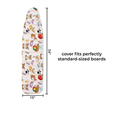 Yapcklu Cute Corgi Deluxe Ironing Board Cover Extra Thick Heavy Duty Pad, Non Stick Scorch And Stain Resistant Standard Size 15X54 Inches With Elasticized Edges #TOP2