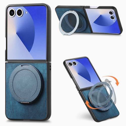 Coque Galaxy Z Flip 7 FE bleue en silicone rigide avec anneau et cuir magnétique