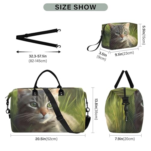 Large Travel Duffel Bag, Kitten Grass Sports Tote Gym Bag, Shoulder Weekender Overnight Bag for Women Men, Carry On Luggage with Toiletry Bags3