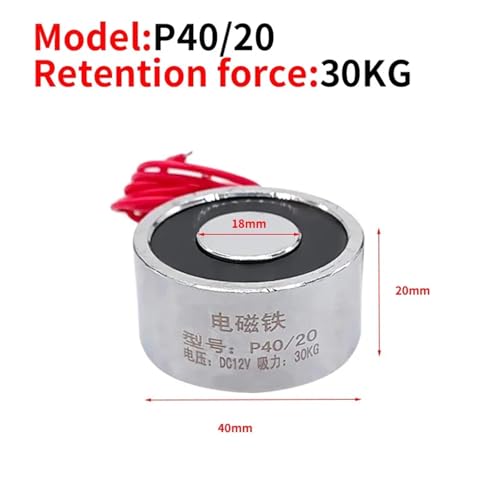 Aimant électrique de levage 12V P40/20 avec force d'attraction continue mini solénoïde