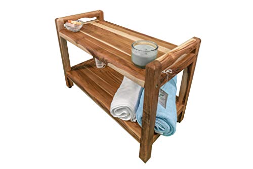Ecodecors Teak Shower Bench 29" Wood Shower Seat Stool With Storage Shelf And Liftaide Arms, Eleganto Shower Bench For Indoors And Outdoors #TOP5