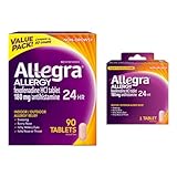 Allegra Adult 24-Hour Allergy Relief Tablets, Non-Drowsy Indoor and Outdoor Allergy Medicine, 180 mg Fexofenadine HCI Antihistamine Pill, 90 Count Plus 1 Count Travel Pack