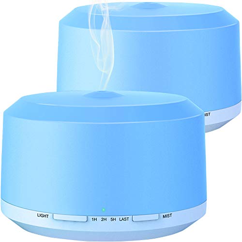 Aromatherapy Diffusers for Essential Oils 2 Pack, 450ml Essential Oil Diffuser and Humidifiers for Large Room with Adjustable Mist Mode, 4 Timer Settings, 8 Colors Light - LUSCREAL