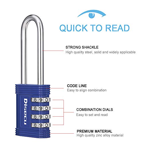 Disecu 4 Digit Combination Lock 2.7 Inch Long Shackle And Outdoor Waterproof Resettable Padlock For Gym Locker, Hasp Cabinet, School, Fence, Gate (Blue, 1 Pack) #TOP1