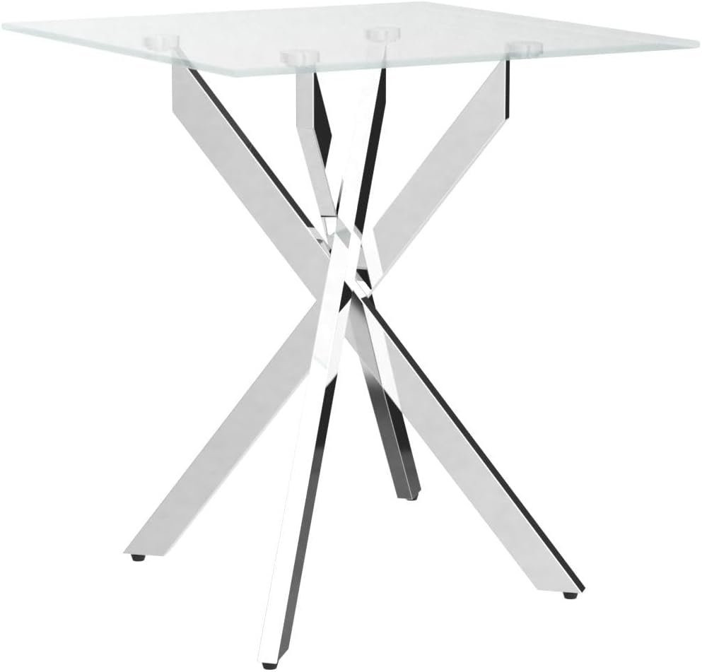 Modern Style Square Side Table with Tempered Glass Top and Metal Tubular Legs, Silver 20" Dx20 Wx22 H