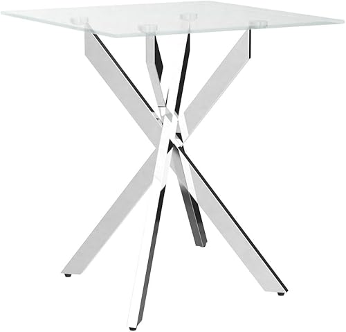 Miniatura 5 de Mesa auxiliar cuadrada de estilo moderno con parte superior de vidrio templado y patas tubulares de metal, color plateado, 20 pulgadas de