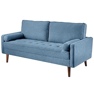 68 inch Sofa Couch, Mid Century Modern Sofa, Button Tufted Seat Cushion, Track Armrest, Linen-Like Fabric 2 Seater Loveseat, Comfy Couch for Living Room, Dorm, Office, Apartment, Blue