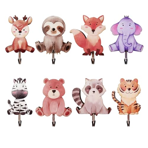 Yuwnd 8 Stück Kleiderhaken Kinder, Tierförmige Garderobenhaken...