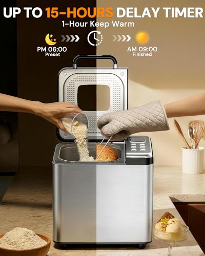 image for OSIPOTO Bread Maker, 2LB Stainless Steel Bread Machine, 17-in-1 Automa