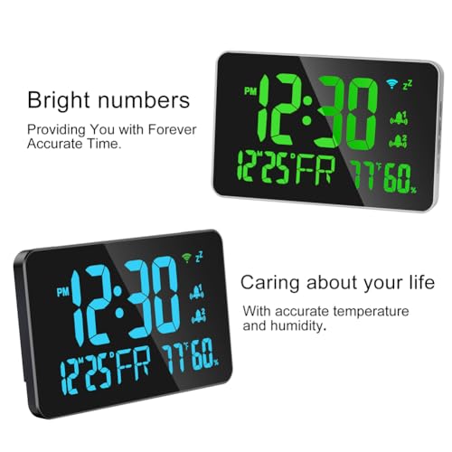 Garosa Digital WiFi Clock Temperature Humidity Monitor, Smart LED Display Auto Time Sync Dual Alarm Remote App Monitoring for Home Office Black Blue Light 190mm 1 Pack - Image 2