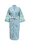CRAFT KALA Women's Kimono Robe Long Robes with Colorful Floral Printed Green Kimono Nightgown