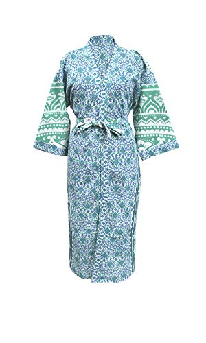 Craft Kala Women's Kimono Robe Long Robes With Colorful Floral Printed Green Kimono Nightgown #TOP6