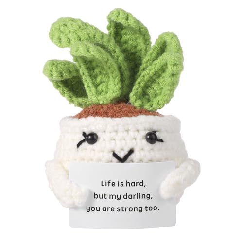 NQEUEPN Crochet Cactus Positif, Pomme Terre Positive Drôle Jouet Plante Poupée Cactus Tricoté Main avec Carte d'Encouragement Cadeau Soutien Émotionnel pour la Décoration de la Chambre et du Bureau