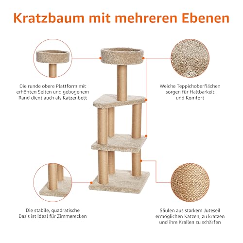 Amazon Basics Kratzbaum mit Kratzstämmen für den Innenbereich, groß, 45 x 45 x 117 cm (L x B x H), Beige