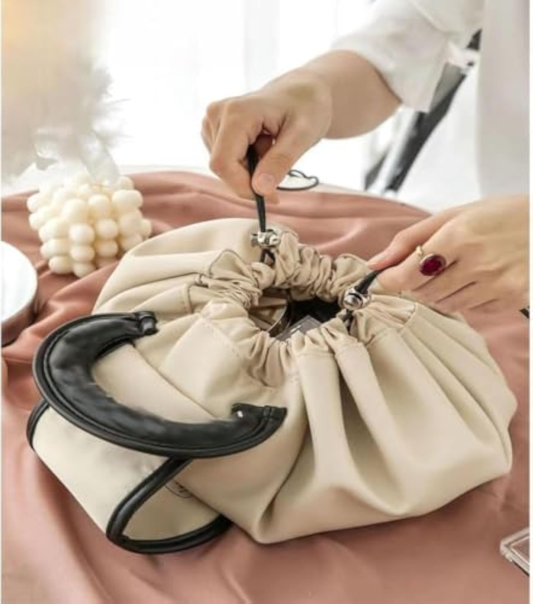 Lazy Drawstring Makeup Bag, Fashion Handbag for Travel
