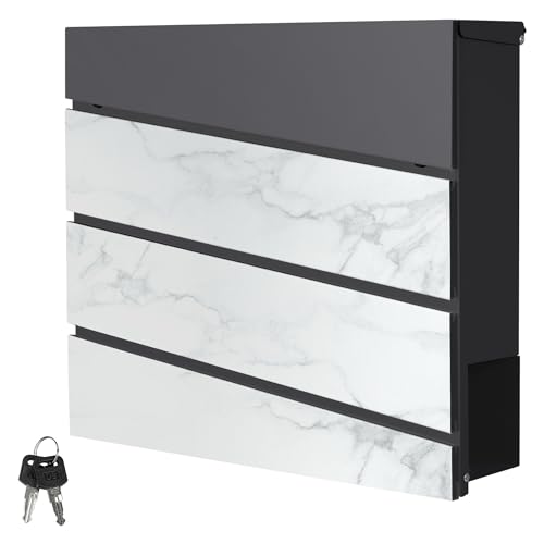 ML-Design Cassetta Postale Montaggio a Parete Muro Esterno 37 x 36,5 x 11 cm in Acciaio Antracite/Aspetto Marmo Buca delle Lettere con Scomparto Porta Giornali Stile Moderno con Serratura e 2 Chiavi