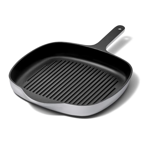 Caraway Enameled Cast Iron Grill Pan - 10.5” Grill Pan for Stovetop Cooking - 3 Layer Enamel Coating - No Seasoning Required - Compatible With All Stovetops - Free From Forever Chemicals - Gray