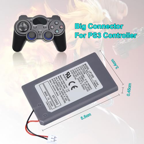Image of Battery Replacement for PS3 Controller, 1800mAh LIP1359 Li-ion Battery with Cable, Compatible with PlayStation 3 DualShock 3 Wireless Controllers (CECHZC2E, CECHZC2U)