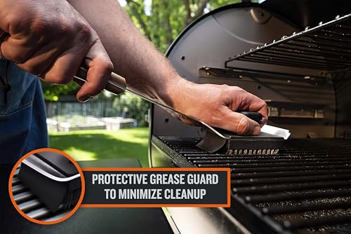 Traeger Grills BAC537 BBQ Cleaning Brush for Outdoor Grill – Stainless Steel Grill Scraper with Nylon Bristles, Teak Wood Handle, Dual Grip Design, and Hanging Loop