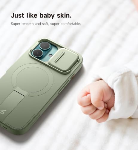 Image of SURITCH for iPhone 16 Case with Magnetic Camera Slide Cover and Adjustable Kickstand, Compatible with MagSafe, Shockproof Bumper Case Slim Protective Cover 6.1 Inch, Green