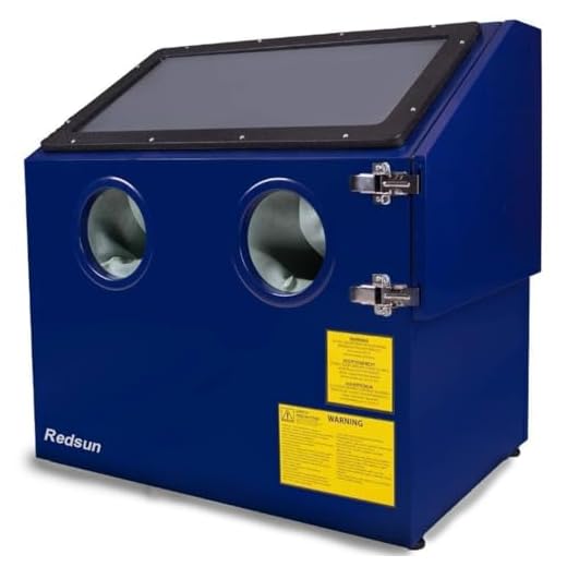 Sand Blaster Bench Top Sandblasting Large Volume Sand Blasters Cabinet for Steel Grit, Glass Beads, Walnut Shells/Various Media Compatible Pressure Blasting Cabinet (Blue)