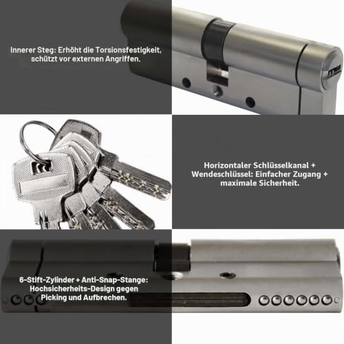 SEPOX® 70mm(35/35) Anti-Snap Euro-Türzylinder, Hochsicherheits 6-Stift, Messingkörper, Edelstahl...