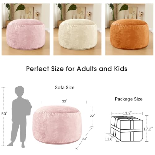 Image of Bean Bag Chairs for Adults - Memory Foam Furniture BeanBag Chair - Kids /Teens Sofa with Soft Micro Fiber Cover - Round Fluffy Couch for Living Room Bedroom College Dorm - 3 ft, Pink