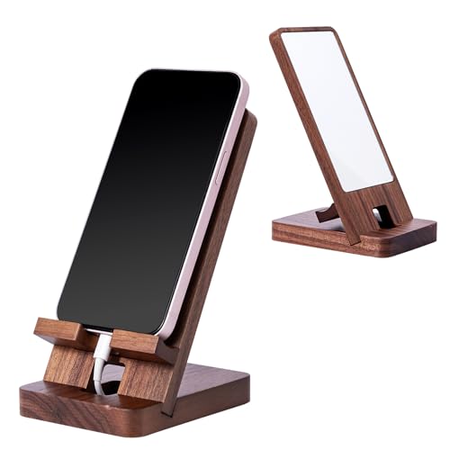 LIKSANGMETALS Wooden Countertop Cell Phone Holder with Mirror, Walnut by LIKSANGMETALS - Used condition - US$11.08