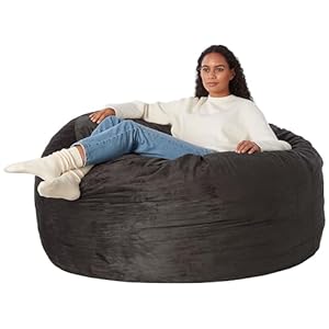 Amazon Basics Large Bean Bag Chair for Adults, 5 ft Memory Foam Filled with Solid Microfiber Cover, Grey, for Living Room, Bedroom, Dorm, Spacious Design