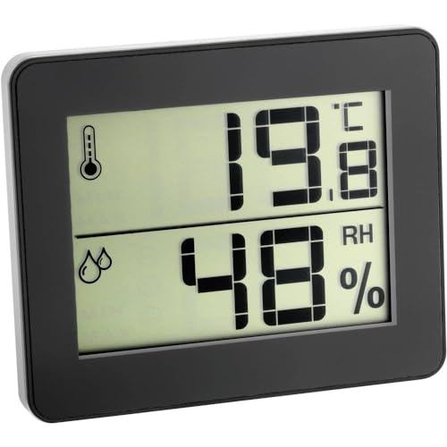 TFA Dostmann Digitales Thermo-Hygrometer, 30.5027.01, zur Kontrolle von Innentemperatur und Luftfeuchtigkeit, Max.-Min.-Werte, ultra-flach, schwarz