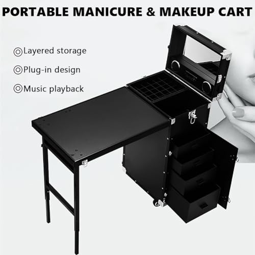 Table de manucure pliable grand format avec bureau d'ongles professionnel étendu