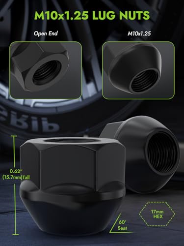 Image of AUTOPTIM M10x1.25 Open End Lug Nuts - 16 Pcs Black Lugnuts for ATV Wheel | Replacement for Polaris Sportsman Can-Am Commander Maverick Outlander Renegade Honda TRX Kawasaki, Conical Seat Nuts