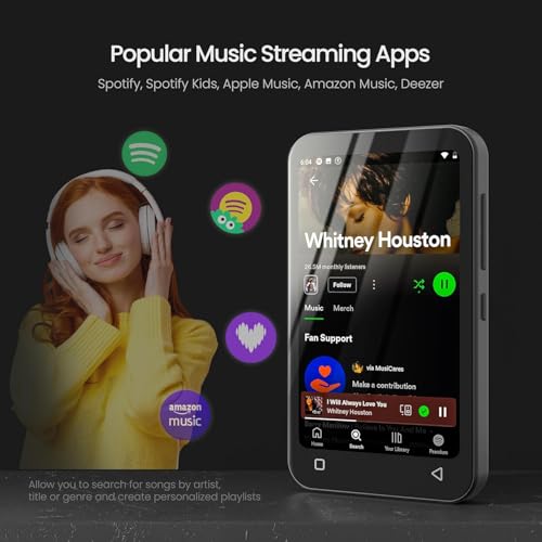 80GB Kids MP3 Player with Bluetooth and WiFi, Parental Controls, Pre-Installed Spotify, Audible, TIMMKOO 4" MP4 Player Up to 1TB (Black) by TIMMKOO - Image 3