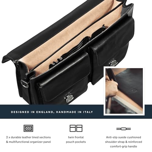 Image of Maxwell Scott - Mens Leather 17 inch Laptop Briefcase Satchel with Padded Strap - Made from Full Grain Hides - The Loreto Large