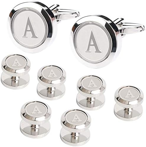 Men's Cufflinks and Studs Tuxedo Shirts Business Wedding Initials Alphabet A-Z Gift Set