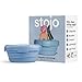 STOJO 折りたたみ式ボウル – スチールブルー 36オンス – 再利用可能なシリコンボウル ホット&コールドフード用 – 旅行、食事の準備、外出先でのランチ、キャンプ、ハイキングに最適 – 電子レンジ&食器洗い機対応