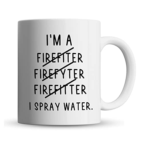 Inky Penguin - I Spray Water, Firefighter - Funny Fireman Misspelt Gift Mug, Ceramic, 11fl. oz.