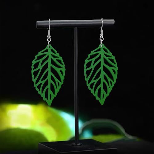 Handmade Bohemian Natural Wooden Leaf Dangle Drop Earrings Lightweight Vintage Hollow Feather Hook Earrings for Women Statement Boho Jewelry Gifts4