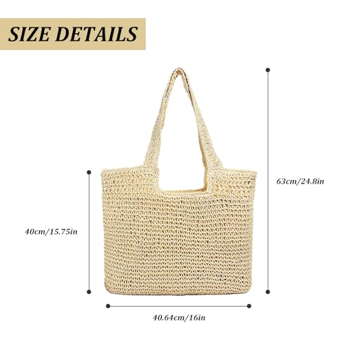 Straw Beach Bags for Women, Large Summer Boho Woven Tote Bag, Shoulder Handbags for Women for Beach Picnic Vacation2