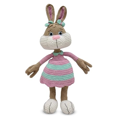 Image of Happy Threads Crochet Jill Rabbit Toy for Kids | Handmade Stuffed Animals for Boys & Girls | Soft, Safe & Lightweight Knitted Plush | Cute Bunny Soft Toy Gift for Babies, Toddlers & Nursery Decor