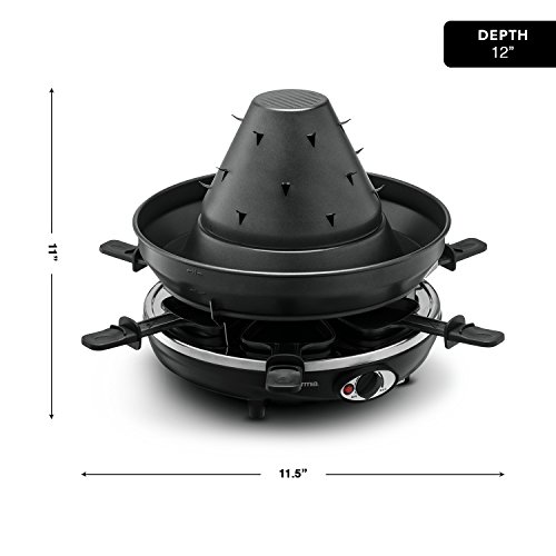Gourmia GEG1400UK Electric Raclette-Table-Top Party Person-Vertical Grilling Sombrero-6 Cheese Melting Spatula Pans-UK Plug, Plastic, 1500 W
