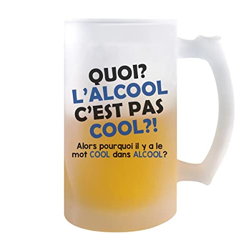 Planetee Chope de bière Quoi l'alcool c'est pas cool?| Verre pinte de bière idée cadeau alcool drôle et original pour collègue de travail famille et amis