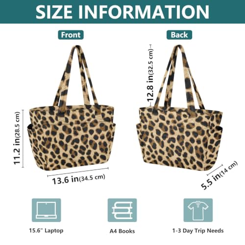 Bolso de mano para mujer ligero y funcional con estampado de leopardo marrón 5