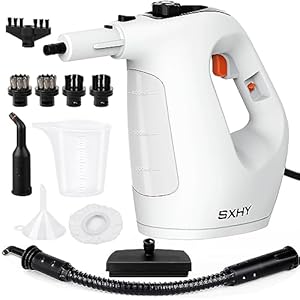 SXHY Tragbare Dampfreiniger, Dampfreiniger Handheld für das Haus Mehrzweck, Transparente Wassertank-11-teilige Zubehör-Kit für Sofa, Dusche, Polsterung