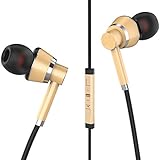 Wired Headphone Metal Earbuds by Amasing Noise Cancelling Stereo Heave Bass Earphones with Micphone Mic with Volume Control，in Ear Headphones Magnetic Design for iPhone 5 6 for Samsung M11 Gold