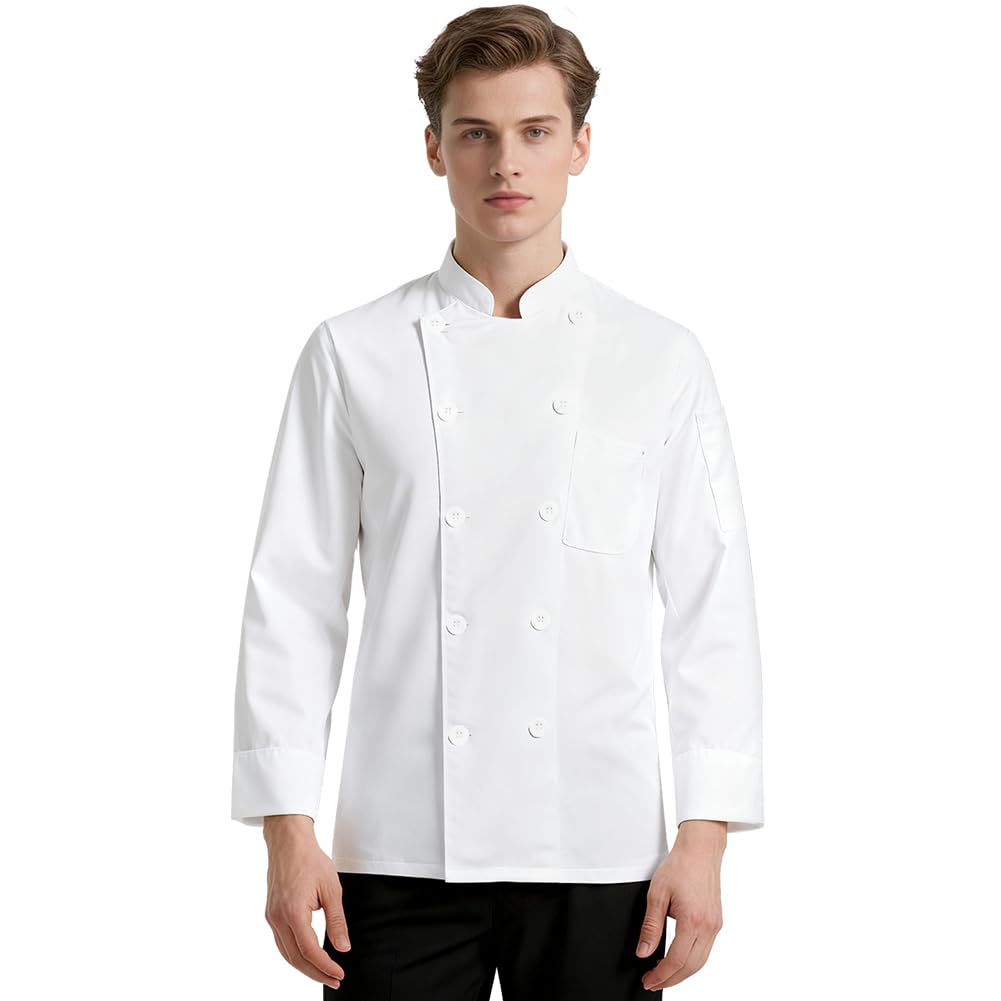 DiULi Chaquetas Cocinero Hombre, Chaquetilla de Chef Mujer, Camisa de Cocinero Manga Corta, Uniforme de Camisa con Botónes,Abrigo de Trabajo Camarero Unisex para Hosteleria,Cocina,Restaurante