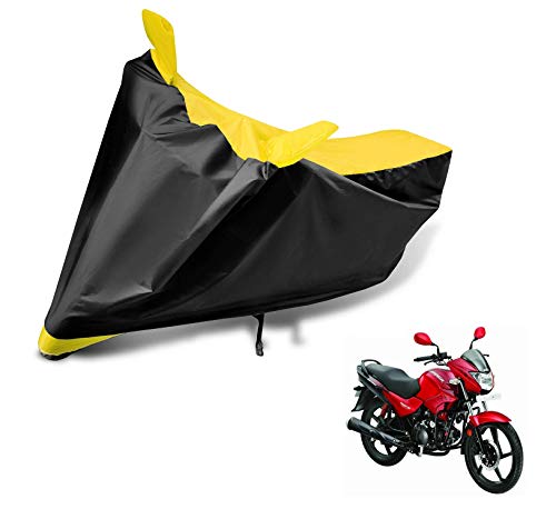 Image of Auto Hub Bike Cover Compatible with Hero Glamour with Mirror Pocket, Dustproof, Heat Resistant, Triple Stitched, Glamour Bike Cover- Black, Yellow
