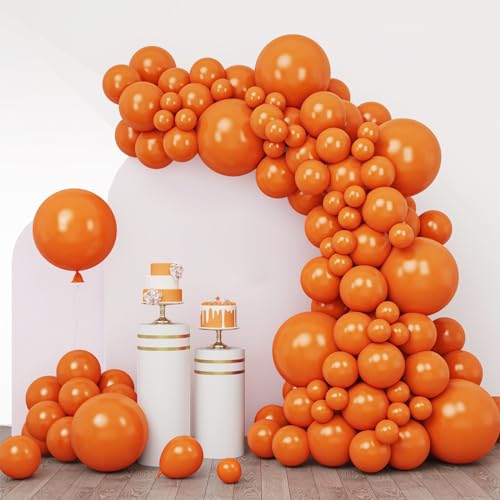 RUBFAC 110pcs Orange Balloons Different Sizes 18/12/10/5 Inches for Garland Arch, Burnt Orange Latex Balloons for Birthday Party Baby Shower Decoration